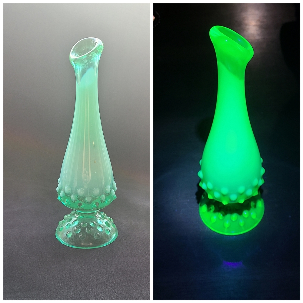 Uranium Fenton Emerald Hobnail Swung Vase